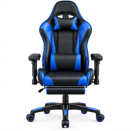Sedia ergonomica reclinabile Nero/Blu in similpelle PU, 68 x 65 x 125-135 cm