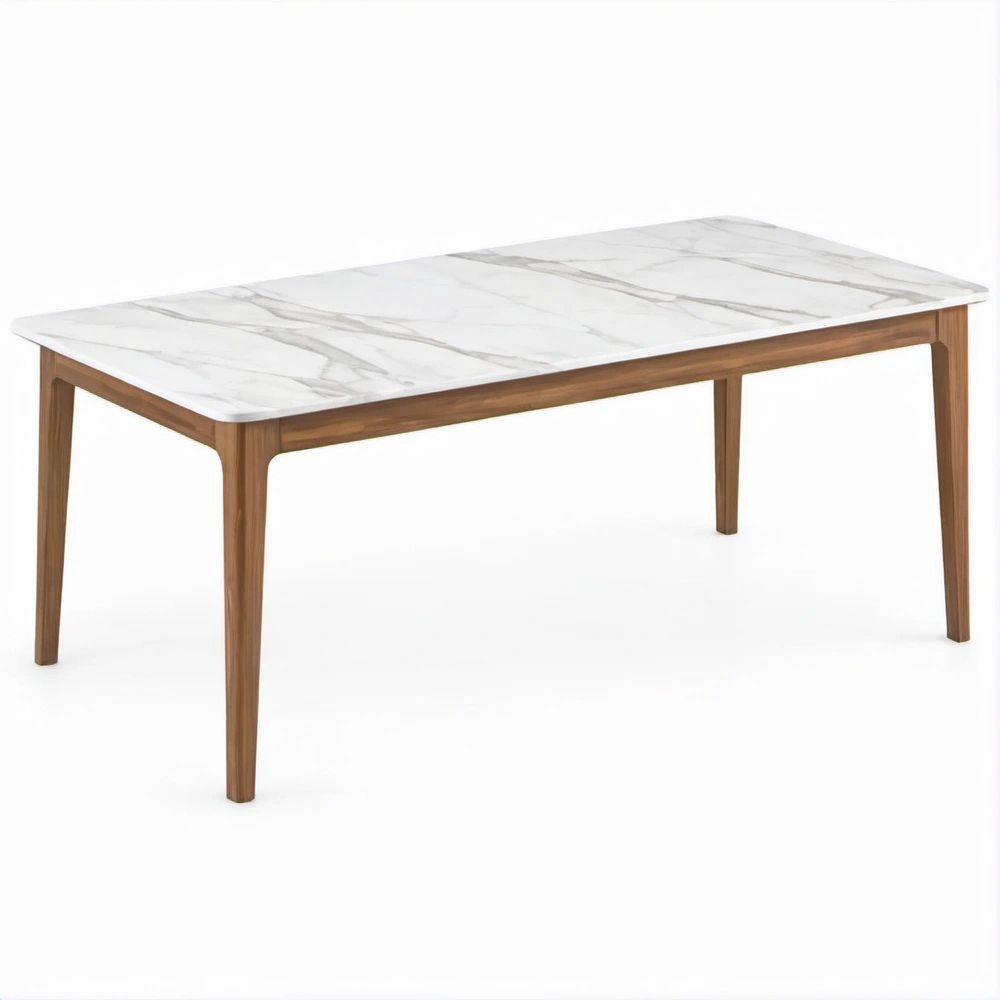Tavolo da pranzo rettangolare effetto marmo bianco e marrone, 160 x 90 x 75 cm