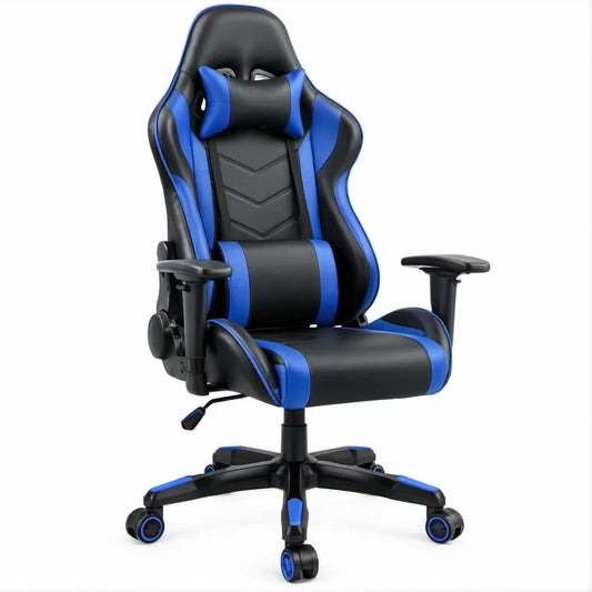 Sedia da gaming ergonomica nera e blu in pelle PU, 68 x 68 x 118-128 cm