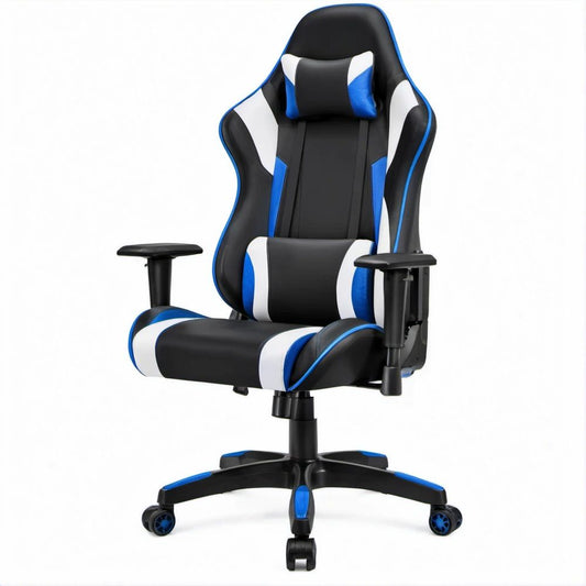 Sedia da gaming ergonomica reclinabile in pelle sintetica PU Nero/Blu/Bianco, 65 x 65 x 122-132 cm