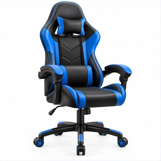 Sedia da gaming girevole reclinabile Nero/Blu in pelle sintetica PU, 65 x 65 x 120-130 cm
