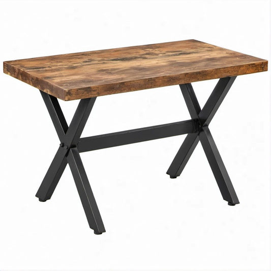 Tavolo da pranzo rettangolare in legno massello marrone e acciaio nero 120 x 70 x 75 cm