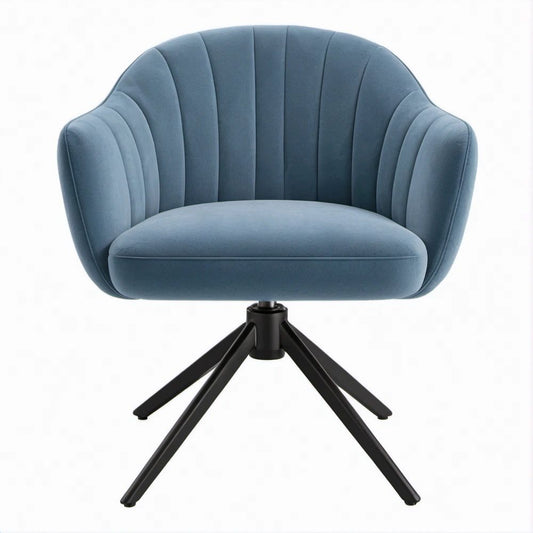 Sedia girevole in velluto blu con base a stella nera 62 x 60 x 85 cm