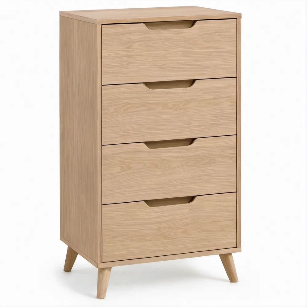 Cassettiera a 4 cassetti in MDF impiallacciato rovere naturale 80 x 40 x 120 cm