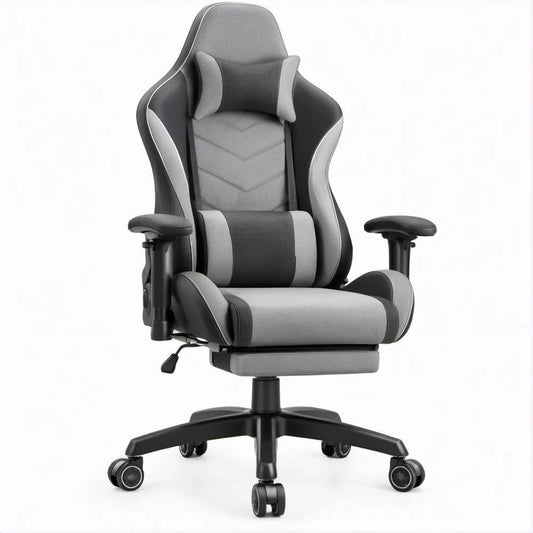 Sedia ergonomica grigia e nera in PU con supporto lombare e cervicale, 68 x 68 x 122-132 cm
