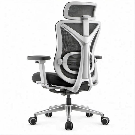 Sedia ergonomica girevole in rete Grigio/Nero con poggiatesta, 68 x 68 x 120-130 cm