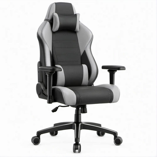 Sedia ergonomica girevole nera e grigia in pelle PU, 68 x 68 x 118-128 cm