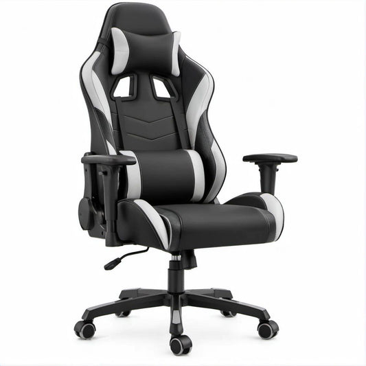Sedia da gaming ergonomica nera e bianca in similpelle PU, 66 x 70 x 125-135 cm