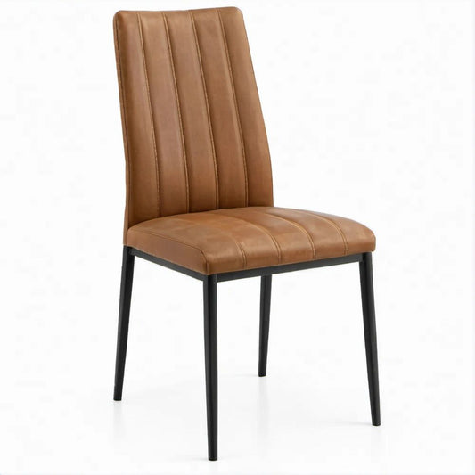 Sedia da pranzo marrone in pelle sintetica PU con gambe in acciaio nero, 46 x 60 x 99 cm