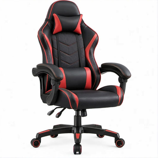 Sedia da Gaming Ergonomica Nera e Rossa in Pelle PU, 65 x 65 x 120-130 cm