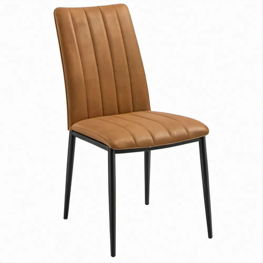 Sedia da pranzo marrone in pelle sintetica PU con gambe nere in acciaio, 45 x 53 x 88 cm