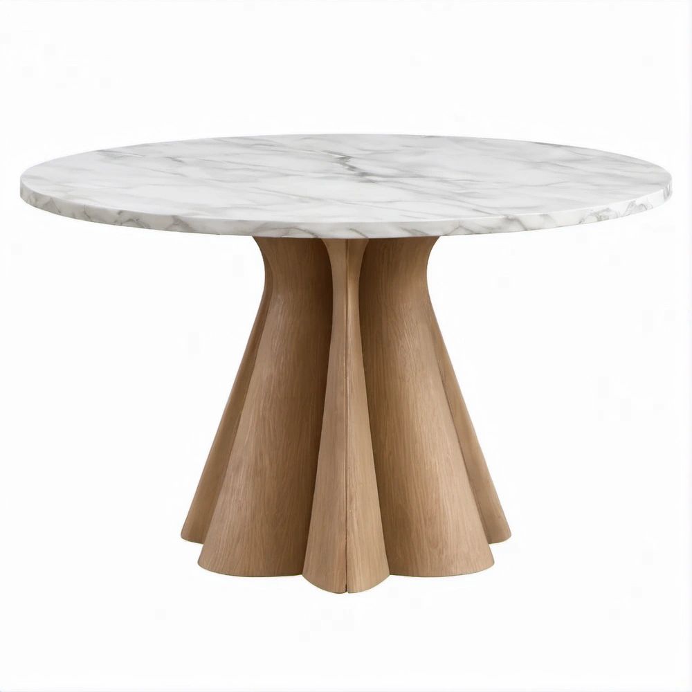 Tavolo da pranzo rotondo Ø 120 cm in marmo bianco venato grigio e rovere naturale