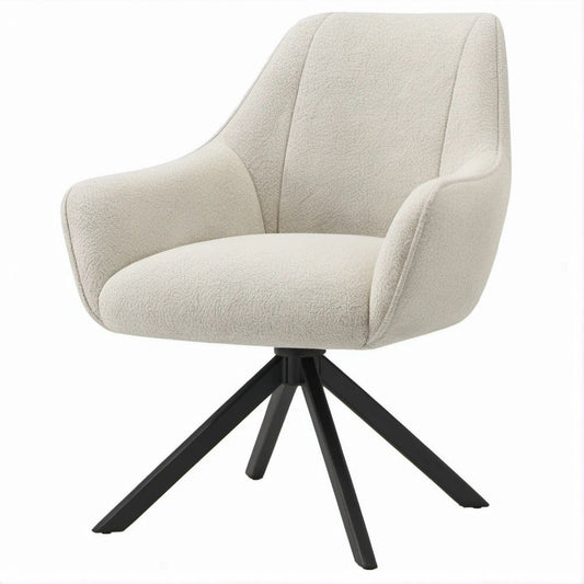 Sedia con braccioli girevole in bouclé beige e acciaio nero, 60 x 60 x 85 cm
