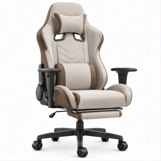 Sedia Gaming Ergonomica Reclinabile Beige e Marrone in Pelle Sintetica PU, 68 x 70 x 125-135 cm